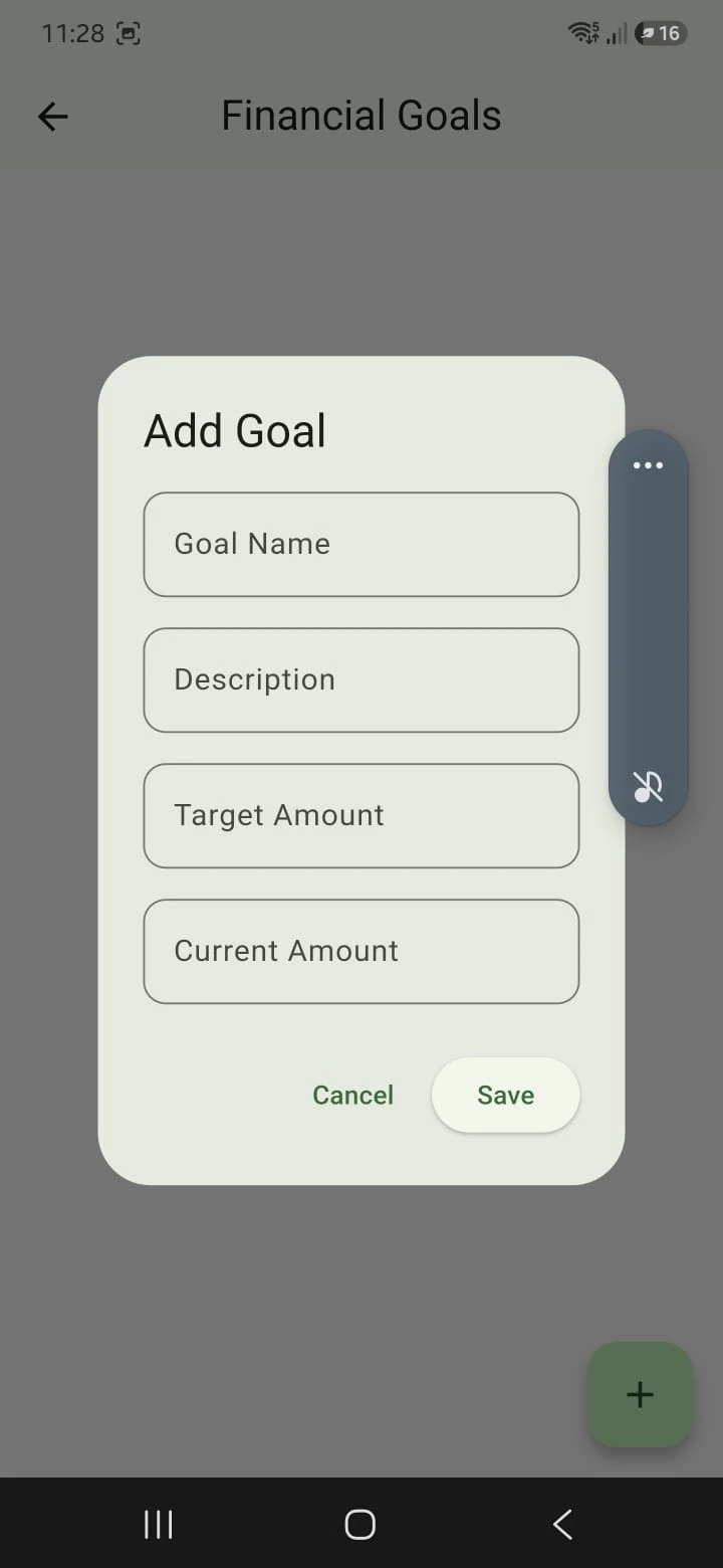 Finance Tracker financial goals screen